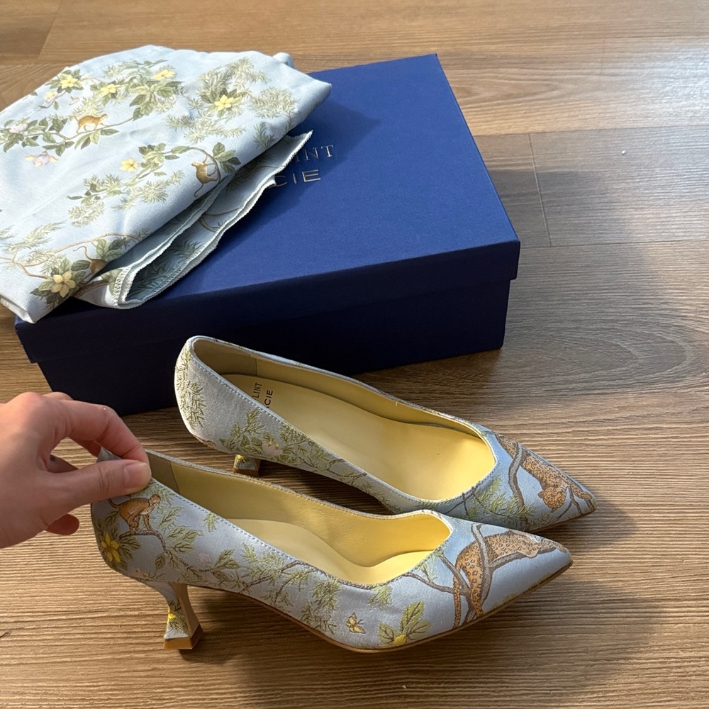 New sarah flint x gracie perfect kitten heels in blue tropics jacquard